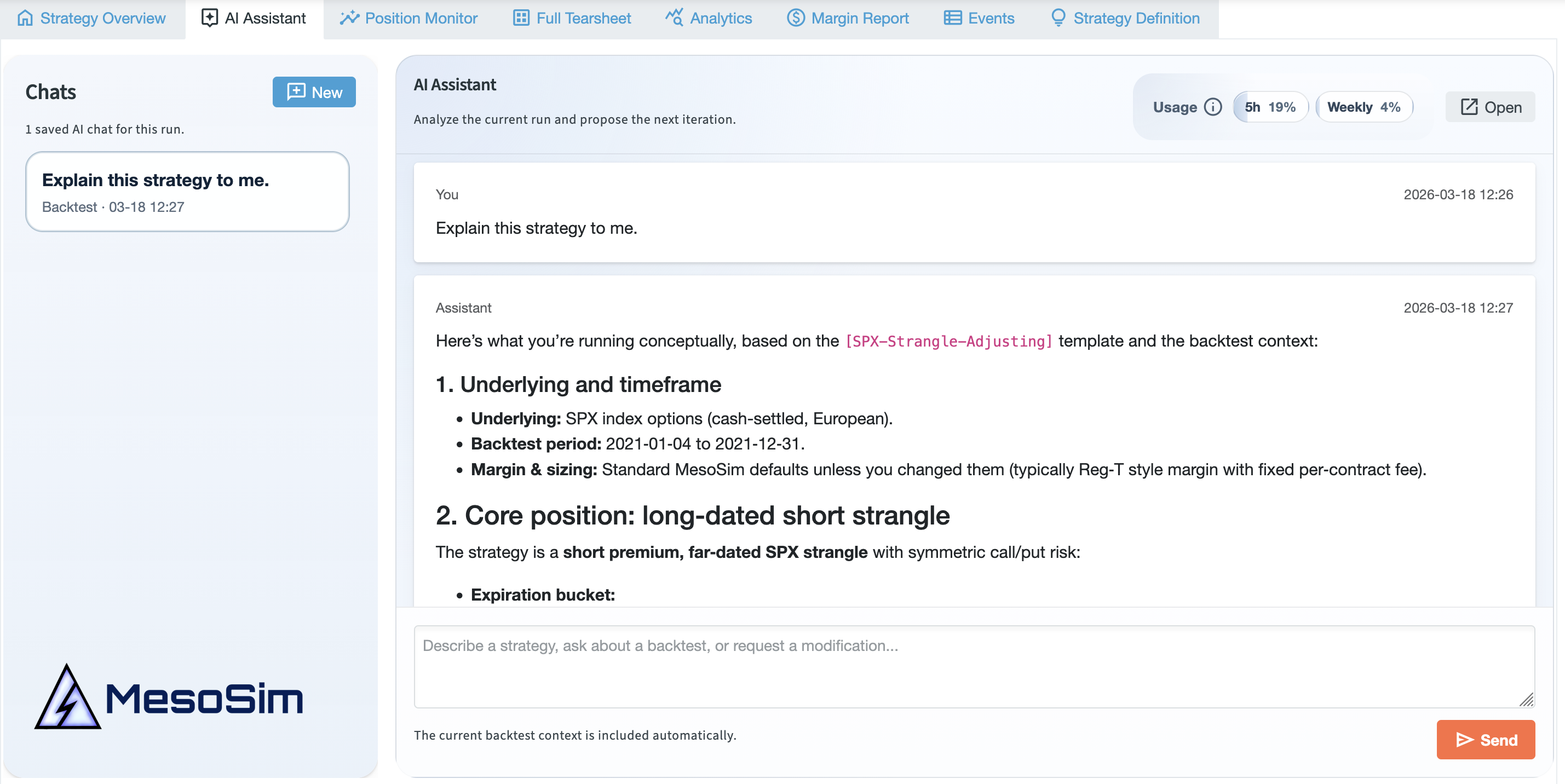 MesoSim AI Assistant backtest analysis