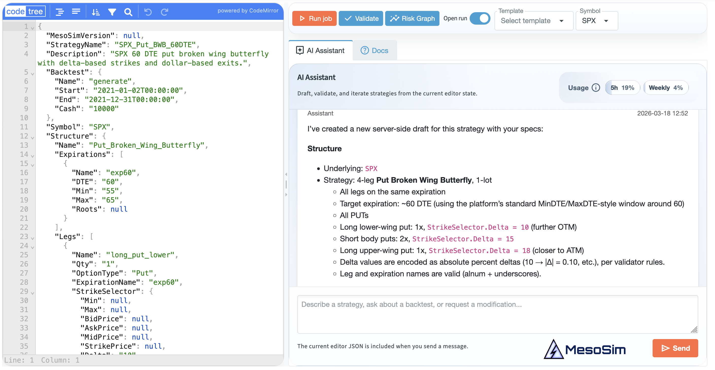 MesoSim AI Assistant in the job editor
