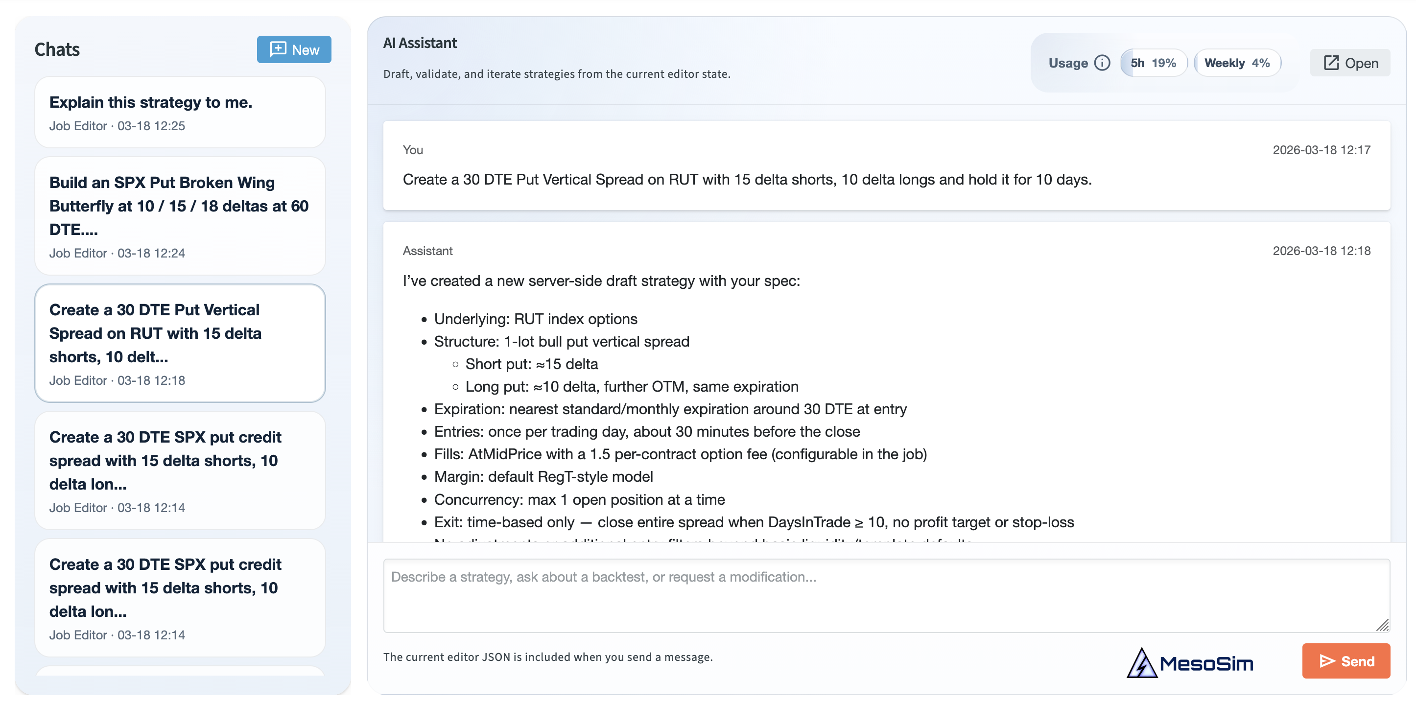 MesoSim AI Assistant main view